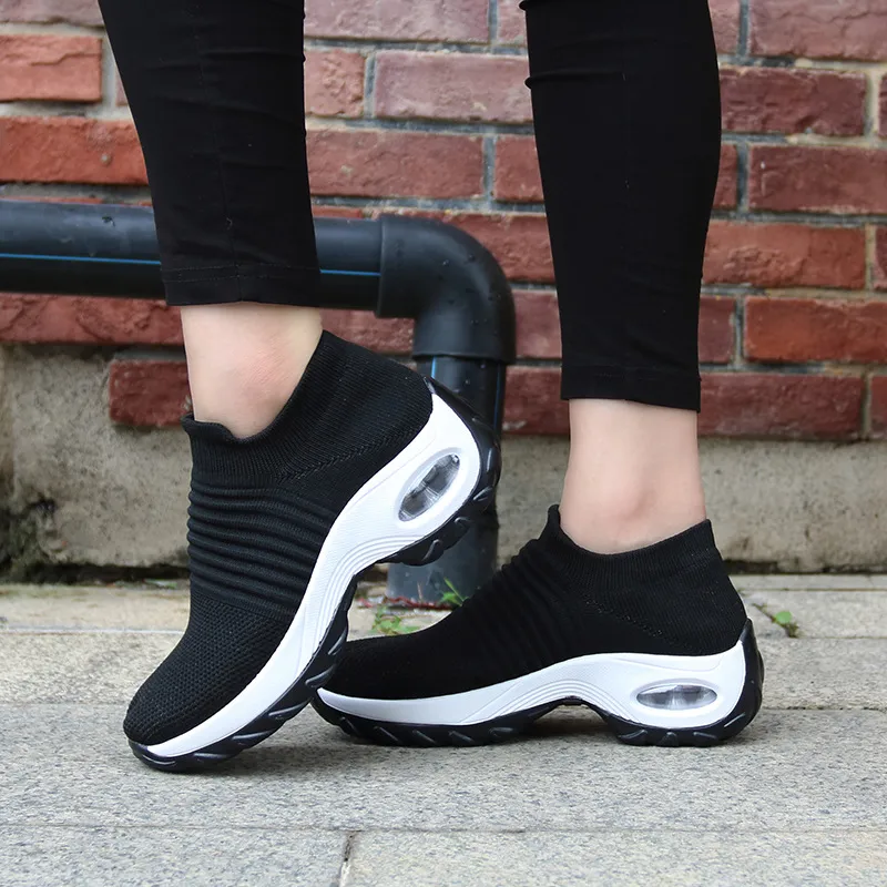 Women's Air Cushion Casual Shoes - Breathable Fly Woven Slip-On Fashion Sneakers for Everyday Comfort and Style thumbnail 3