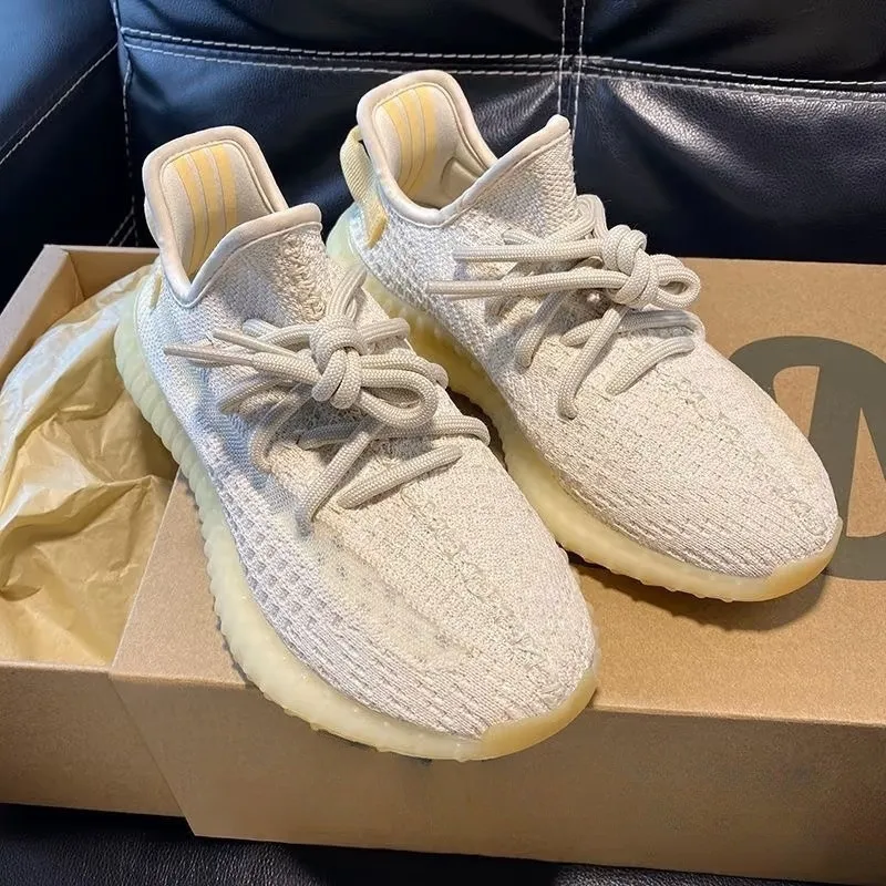 Summer Breathable Baiyi Coconut Shoes Men's 350 White Yellow Daisy Sneakers - Soft Bottom Casual Running Shoes for Everyday Wear thumbnail 1