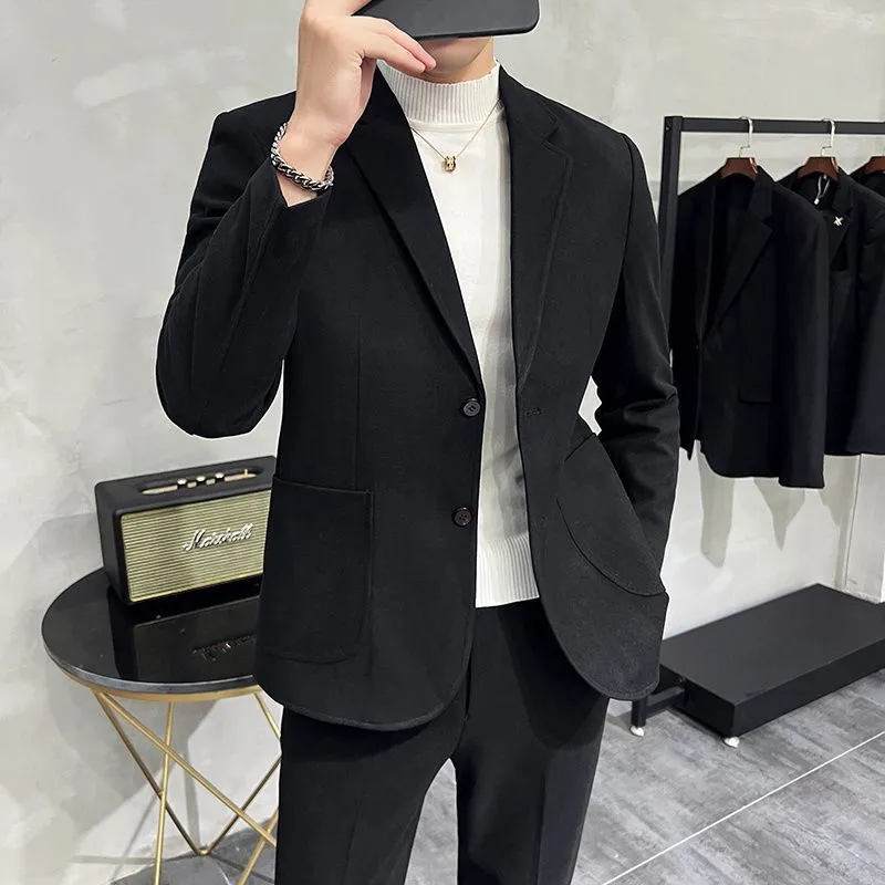 Men's Two-Piece Woolen Casual Suit Set - Korean & British Style Slim Fit for Spring/Autumn - Image 4