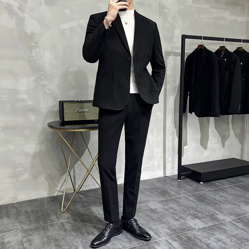 Men's Two-Piece Woolen Casual Suit Set - Korean & British Style Slim Fit for Spring/Autumn - Image 2