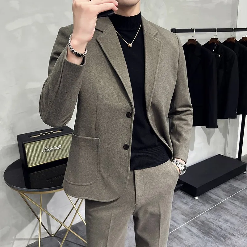 Men's Two-Piece Woolen Casual Suit Set - Korean & British Style Slim Fit for Spring/Autumn - Image 6