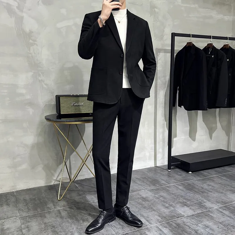 Men's Two-Piece Woolen Casual Suit Set - Korean & British Style Slim Fit for Spring/Autumn - Image 9