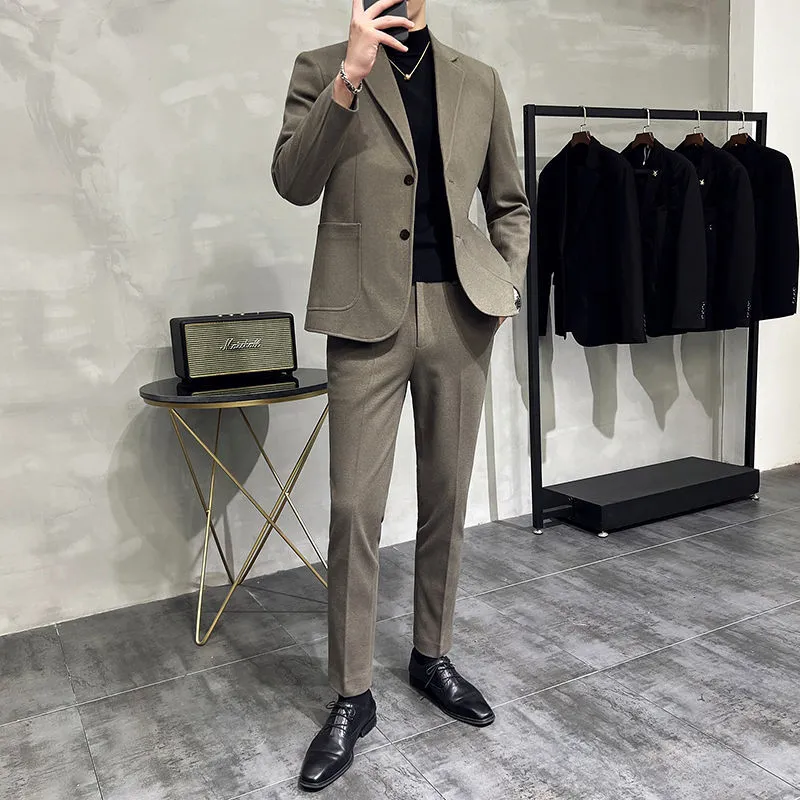 Men's Two-Piece Woolen Casual Suit Set - Korean & British Style Slim Fit for Spring/Autumn - Image 10