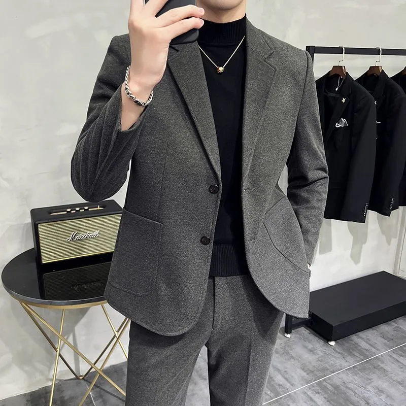 Men's Two-Piece Woolen Casual Suit Set - Korean & British Style Slim Fit for Spring/Autumn - Image 7