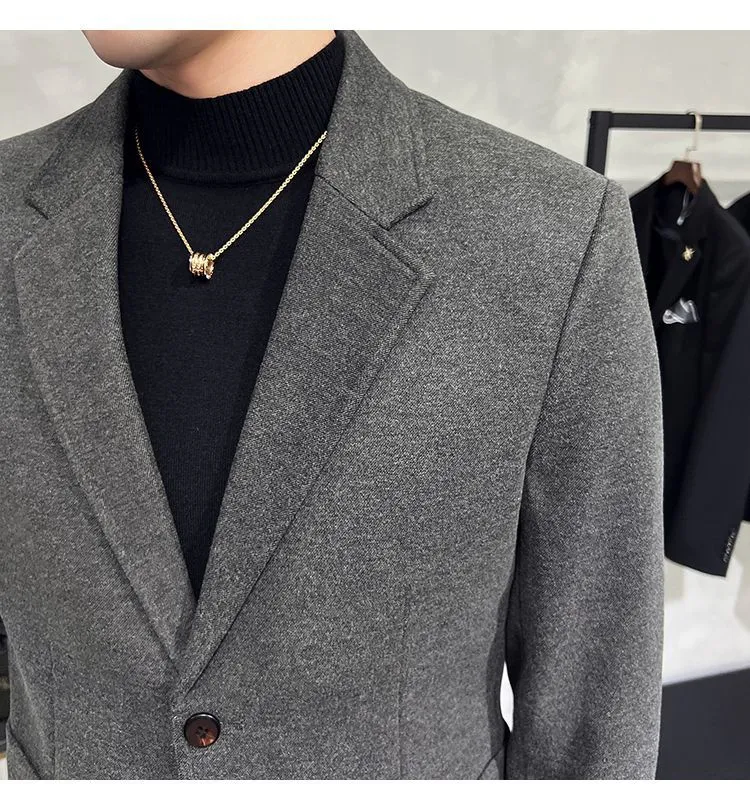 Men's Two-Piece Woolen Casual Suit Set - Korean & British Style Slim Fit for Spring/Autumn showcase 18