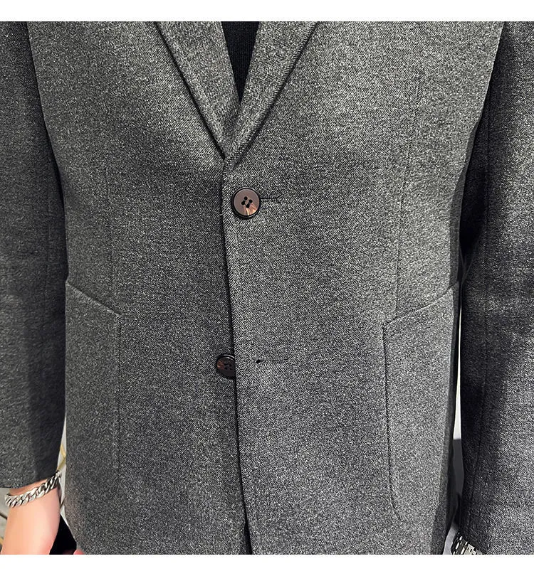 Men's Two-Piece Woolen Casual Suit Set - Korean & British Style Slim Fit for Spring/Autumn showcase 19
