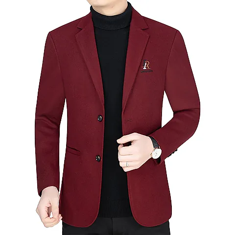 Men's Casual Wool Blazer Jacket Spring Autumn 2026 Style Single-Piece Suit for Middle-Aged Dads