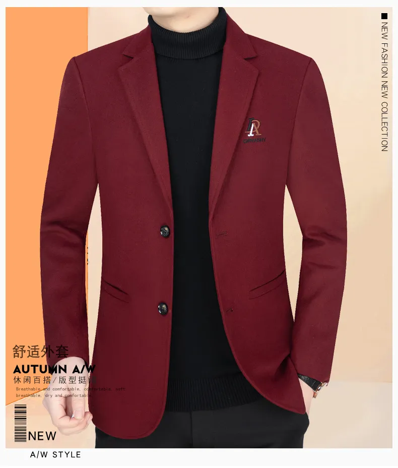 Men's Casual Wool Blazer Jacket Spring Autumn 2026 Style Single-Piece Suit for Middle-Aged Dads showcase 1