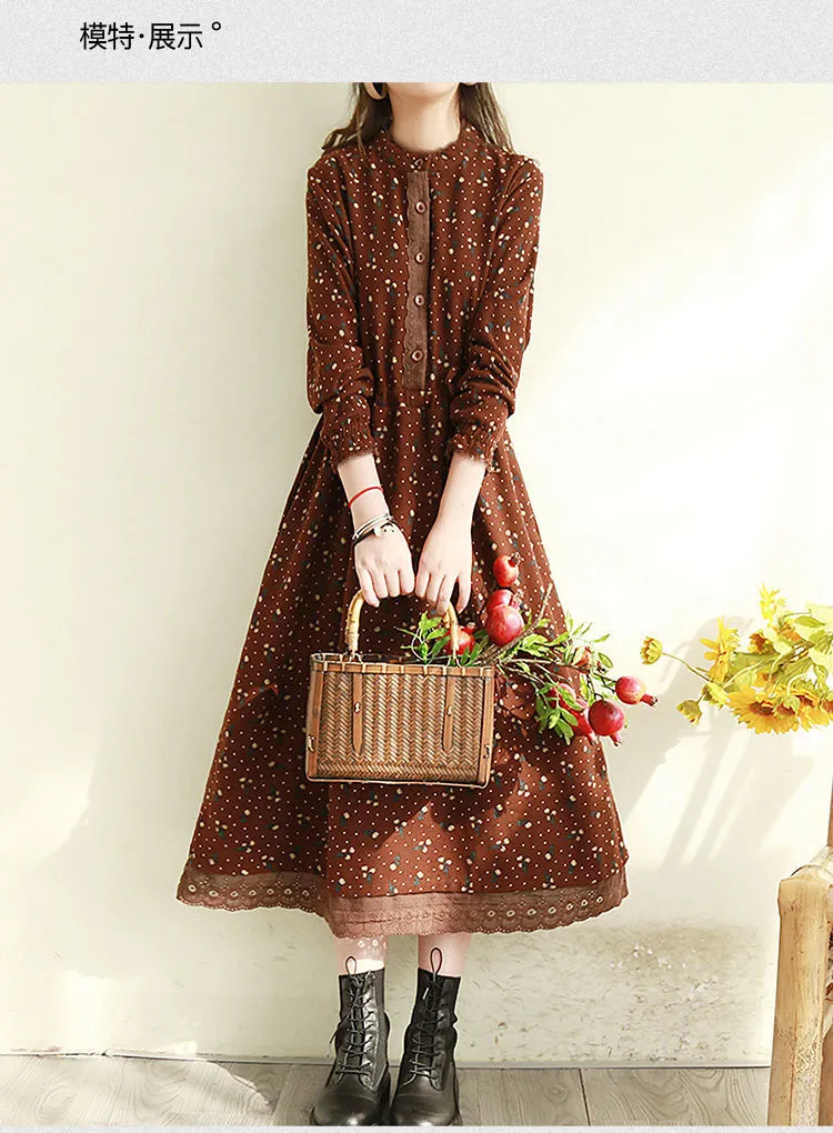 Spring Autumn Women's Retro Floral Lace Trim Long Dress - Slimming Waist-Cinching, Loose Fit, Plus Size Elegant Maxi Dress for Fashionable Ladies showcase 8