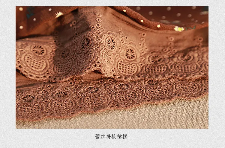 Spring Autumn Women's Retro Floral Lace Trim Long Dress - Slimming Waist-Cinching, Loose Fit, Plus Size Elegant Maxi Dress for Fashionable Ladies showcase 20