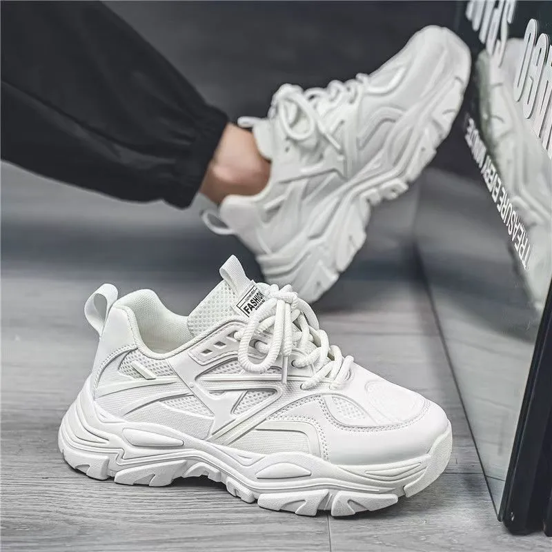 Men's White Breathable Mesh Sneakers 2025 New Winter Thick-Soled Non-Slip Versatile Height-Increasing Sports Dad Shoes - Image 4