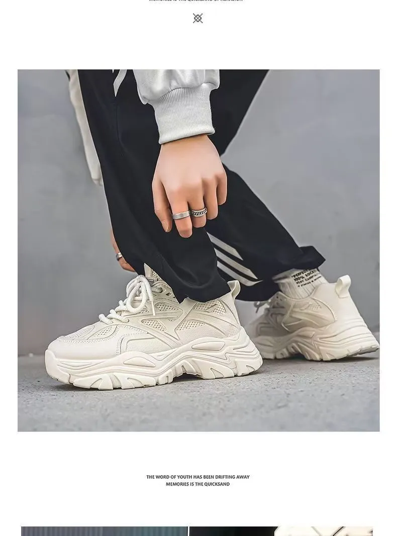 Men's White Breathable Mesh Sneakers 2025 New Winter Thick-Soled Non-Slip Versatile Height-Increasing Sports Dad Shoes showcase 5