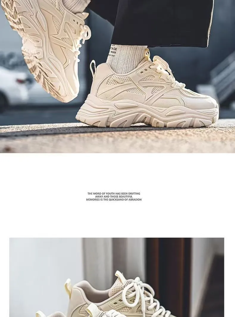 Men's White Breathable Mesh Sneakers 2025 New Winter Thick-Soled Non-Slip Versatile Height-Increasing Sports Dad Shoes showcase 8