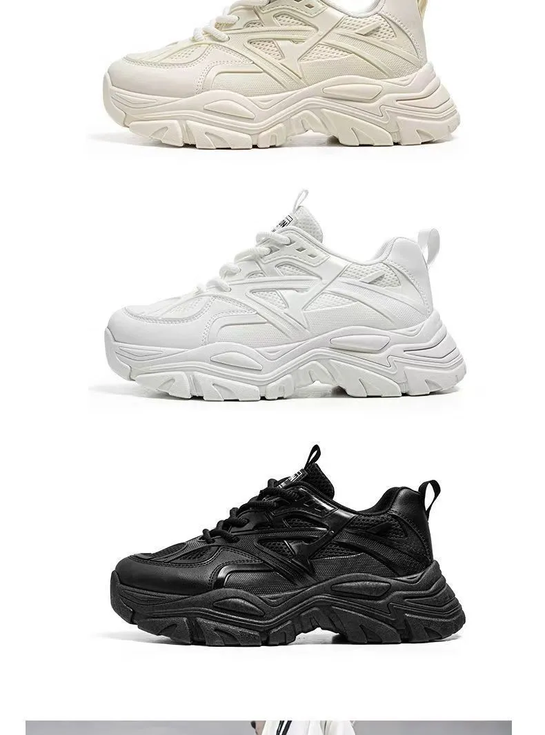 Men's White Breathable Mesh Sneakers 2025 New Winter Thick-Soled Non-Slip Versatile Height-Increasing Sports Dad Shoes showcase 3