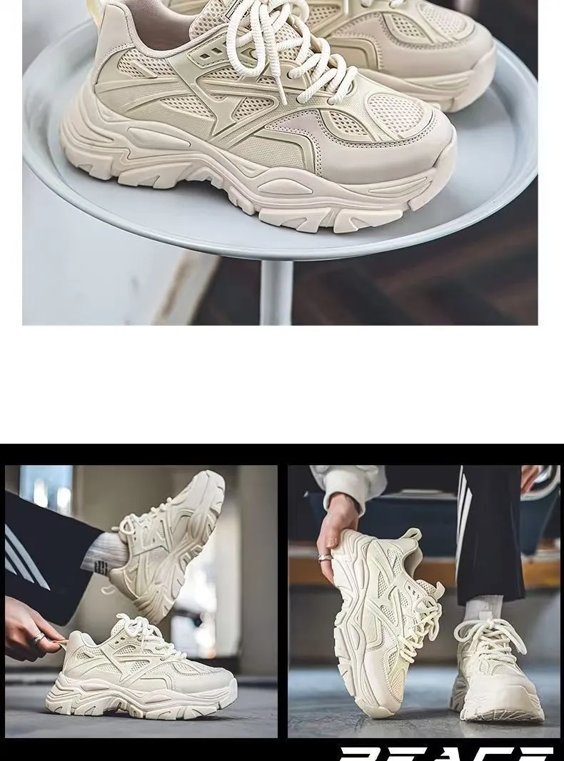 Men's White Breathable Mesh Sneakers 2025 New Winter Thick-Soled Non-Slip Versatile Height-Increasing Sports Dad Shoes showcase 9