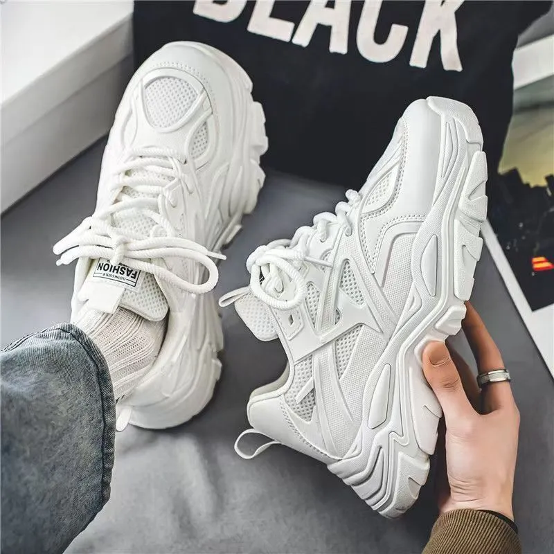 Men's White Breathable Mesh Sneakers 2025 New Winter Thick-Soled Non-Slip Versatile Height-Increasing Sports Dad Shoes - Image 6