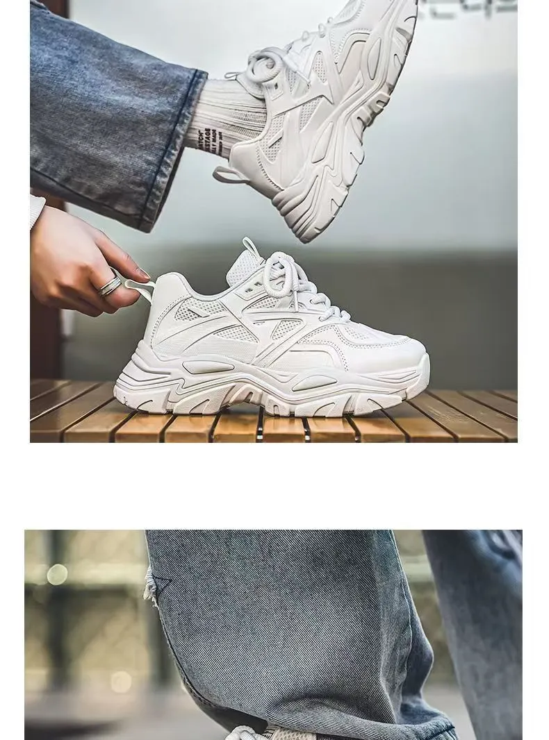 Men's White Breathable Mesh Sneakers 2025 New Winter Thick-Soled Non-Slip Versatile Height-Increasing Sports Dad Shoes showcase 13