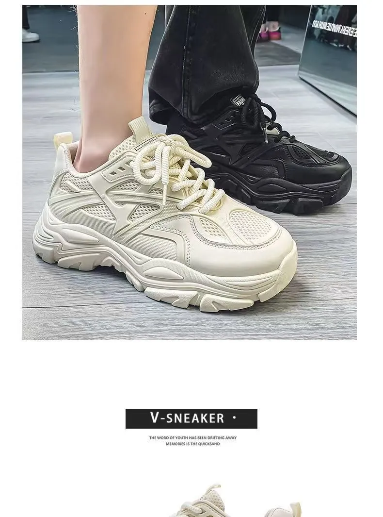 Men's White Breathable Mesh Sneakers 2025 New Winter Thick-Soled Non-Slip Versatile Height-Increasing Sports Dad Shoes showcase 2