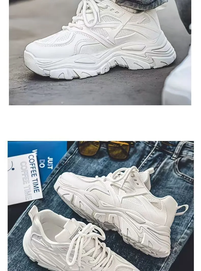 Men's White Breathable Mesh Sneakers 2025 New Winter Thick-Soled Non-Slip Versatile Height-Increasing Sports Dad Shoes showcase 14