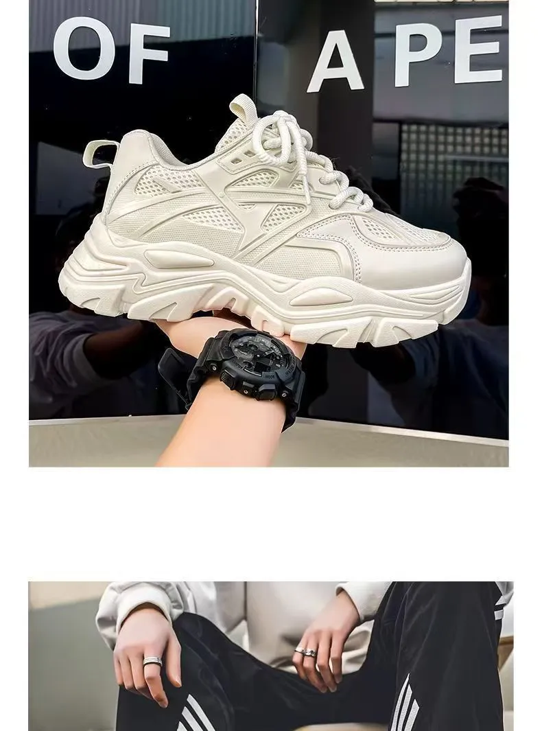 Men's White Breathable Mesh Sneakers 2025 New Winter Thick-Soled Non-Slip Versatile Height-Increasing Sports Dad Shoes showcase 6