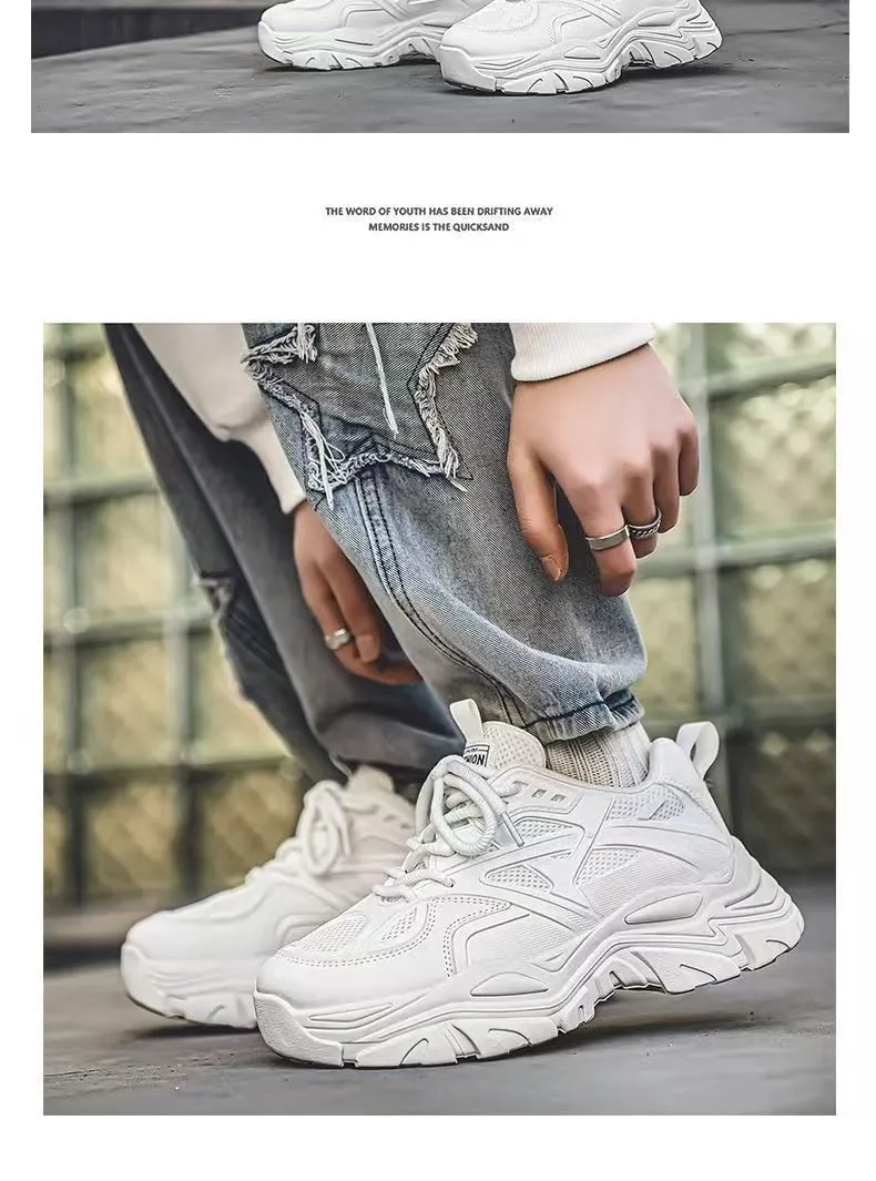 Men's White Breathable Mesh Sneakers 2025 New Winter Thick-Soled Non-Slip Versatile Height-Increasing Sports Dad Shoes showcase 11