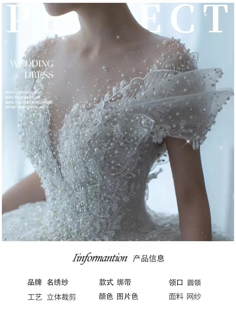 Elegant 2025 Luxury French Bridal Wedding Dress for Pregnant Brides - Princess Style with Train, High-Quality Heavy Industry Design showcase 3