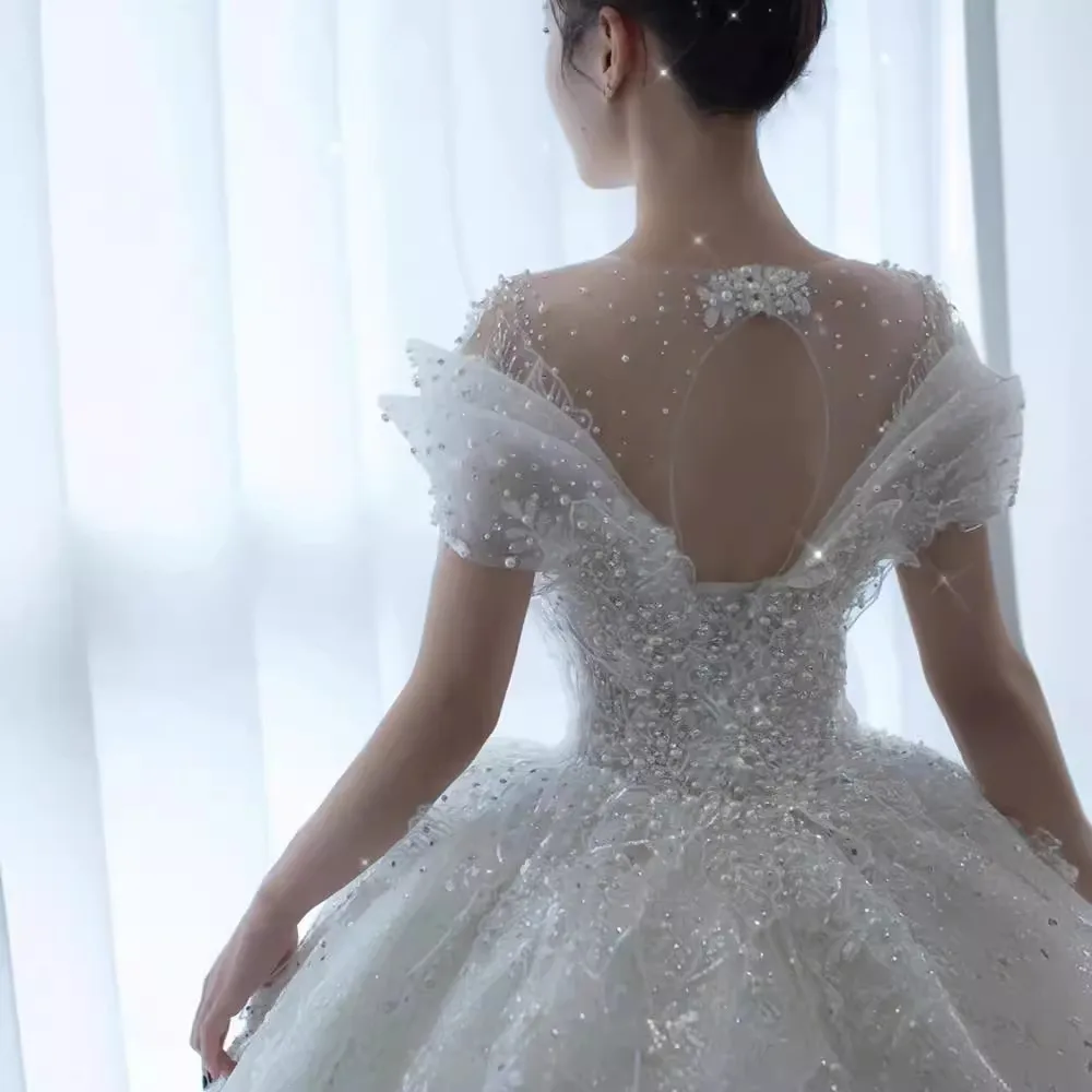 Elegant 2025 Luxury French Bridal Wedding Dress for Pregnant Brides - Princess Style with Train, High-Quality Heavy Industry Design thumbnail 3