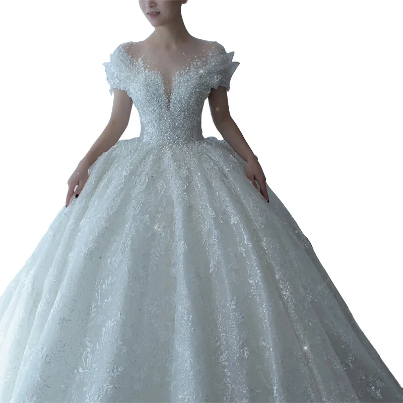 Elegant 2025 Luxury French Bridal Wedding Dress for Pregnant Brides - Princess Style with Train, High-Quality Heavy Industry Design thumbnail 5