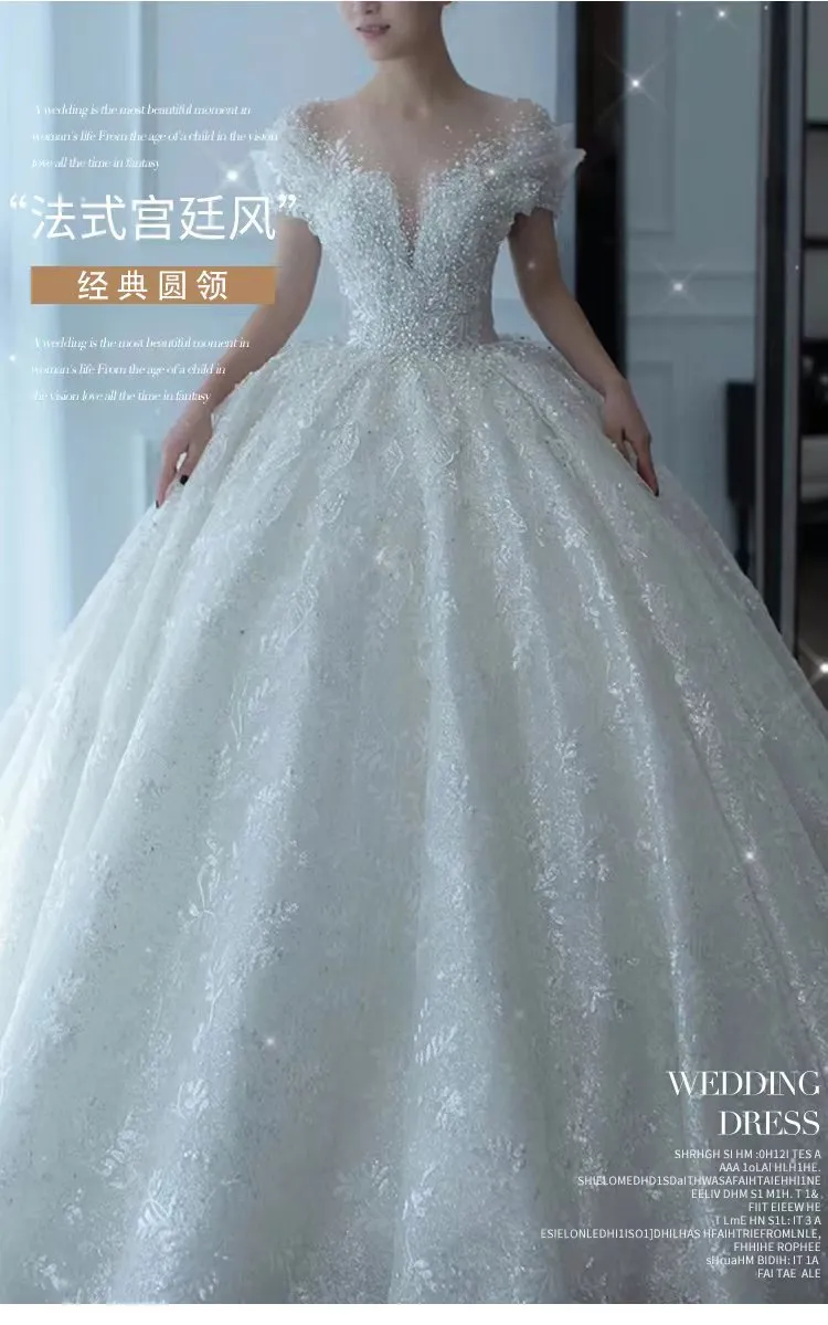 Elegant 2025 Luxury French Bridal Wedding Dress for Pregnant Brides - Princess Style with Train, High-Quality Heavy Industry Design showcase 1