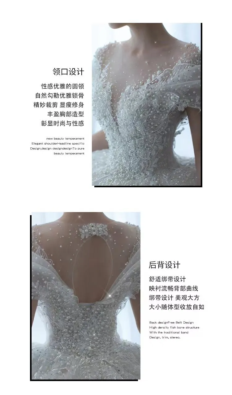 Elegant 2025 Luxury French Bridal Wedding Dress for Pregnant Brides - Princess Style with Train, High-Quality Heavy Industry Design showcase 8