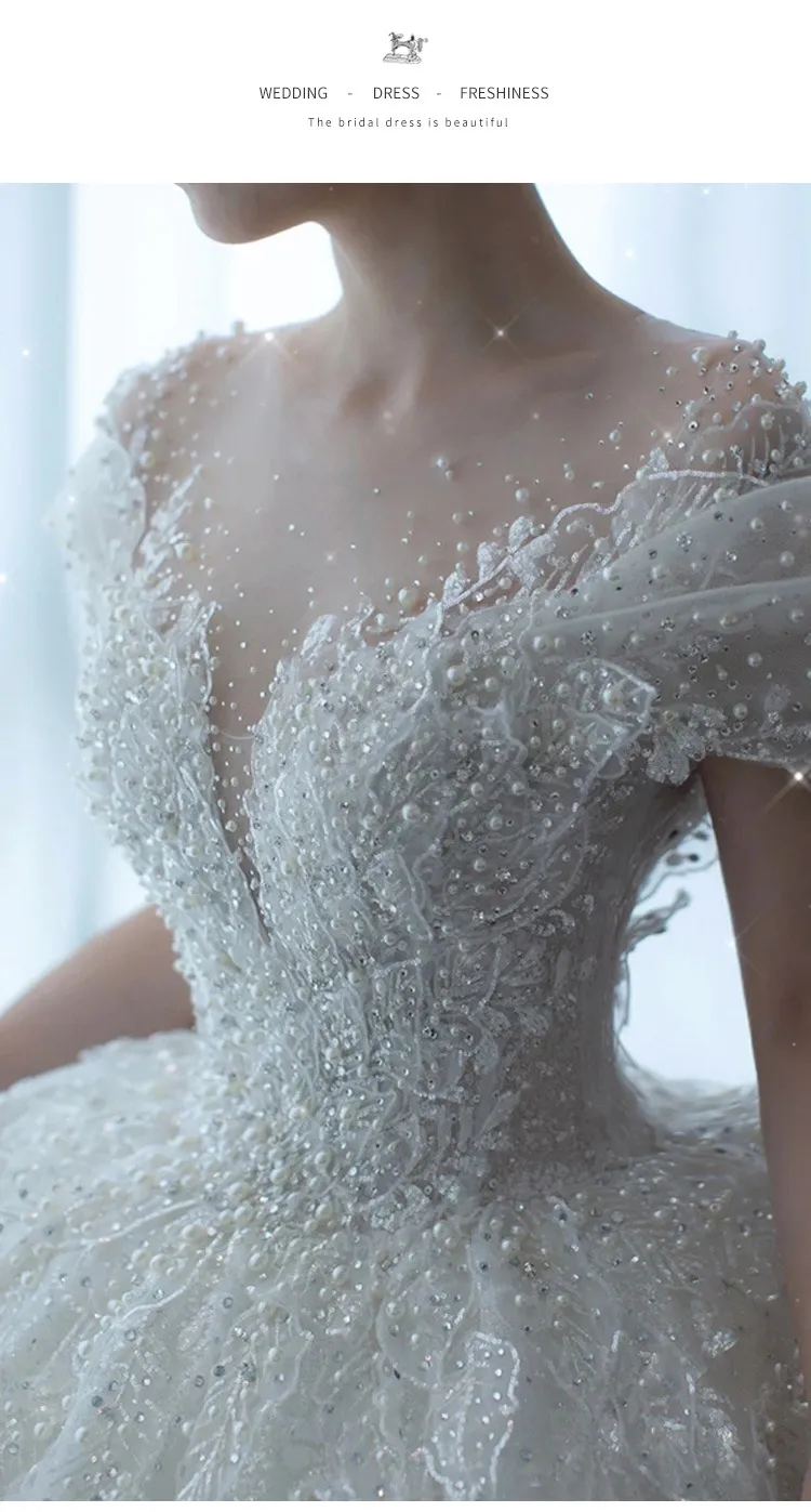 Elegant 2025 Luxury French Bridal Wedding Dress for Pregnant Brides - Princess Style with Train, High-Quality Heavy Industry Design showcase 11