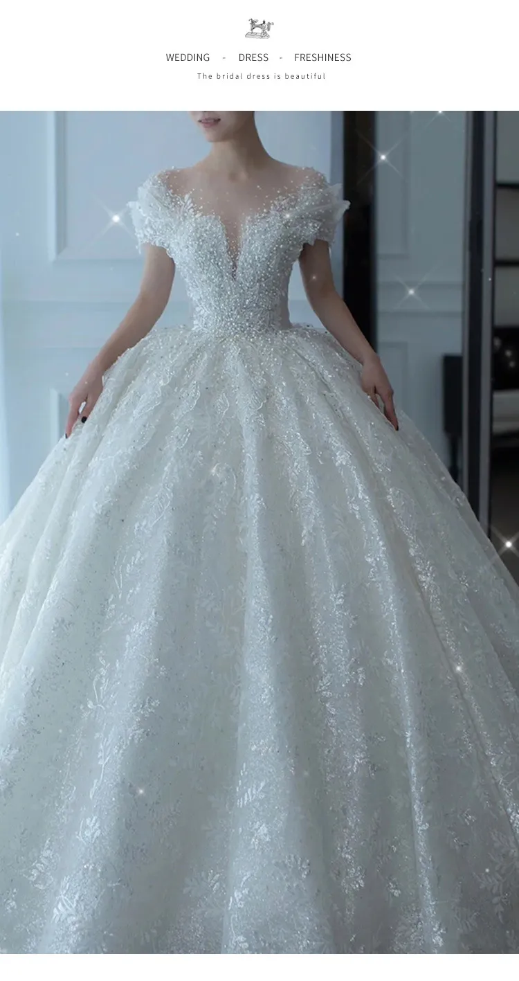 Elegant 2025 Luxury French Bridal Wedding Dress for Pregnant Brides - Princess Style with Train, High-Quality Heavy Industry Design showcase 14
