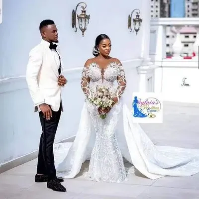 Elegant V-Neck Tulle Wedding Dress with Long Sleeves and Large Train - Retro Sexy Bridal Gown for Special Occasions showcase 7