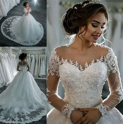 Elegant V-Neck Tulle Wedding Dress with Long Sleeves and Large Train - Retro Sexy Bridal Gown for Special Occasions showcase 13