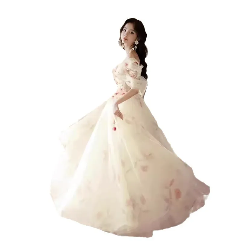 Elegant Off-Shoulder Wedding Dress 2026 Princess Style Host Performance Gown for Special Occasions thumbnail 5