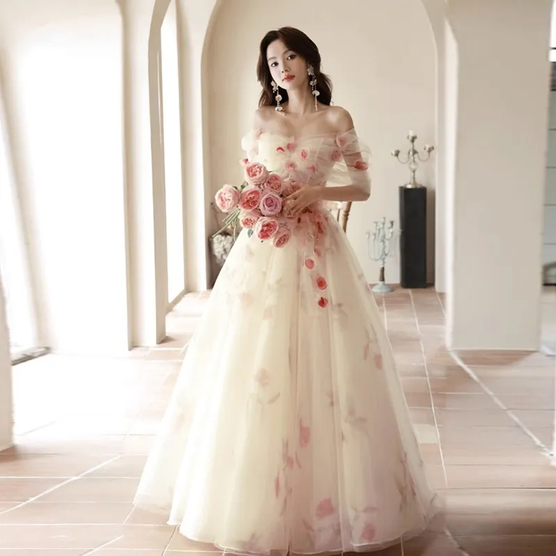 Elegant Off-Shoulder Wedding Dress 2026 Princess Style Host Performance Gown for Special Occasions thumbnail 4