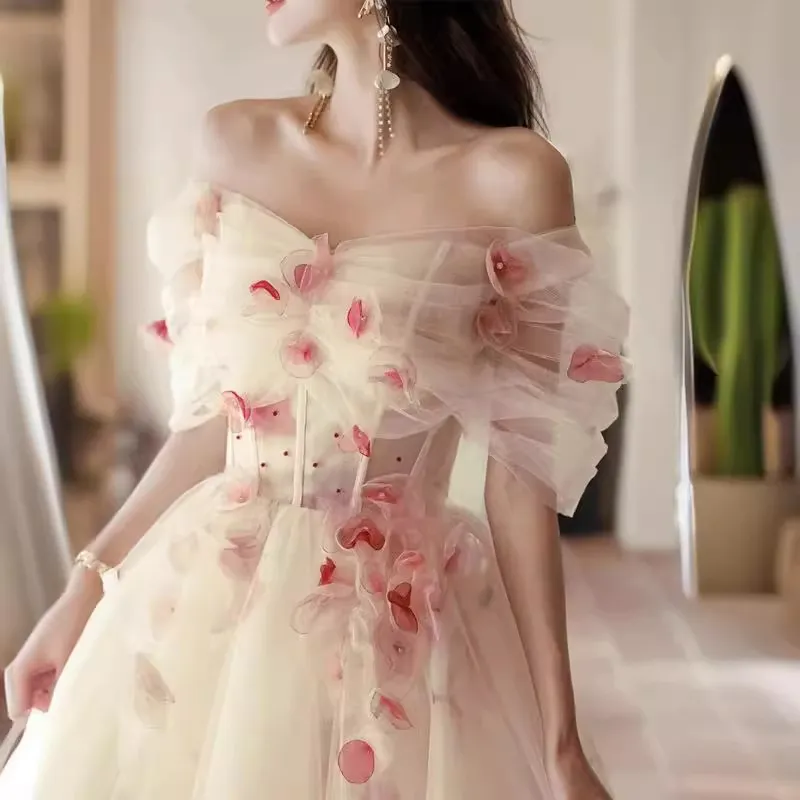 Elegant Off-Shoulder Wedding Dress 2026 Princess Style Host Performance Gown for Special Occasions thumbnail 3