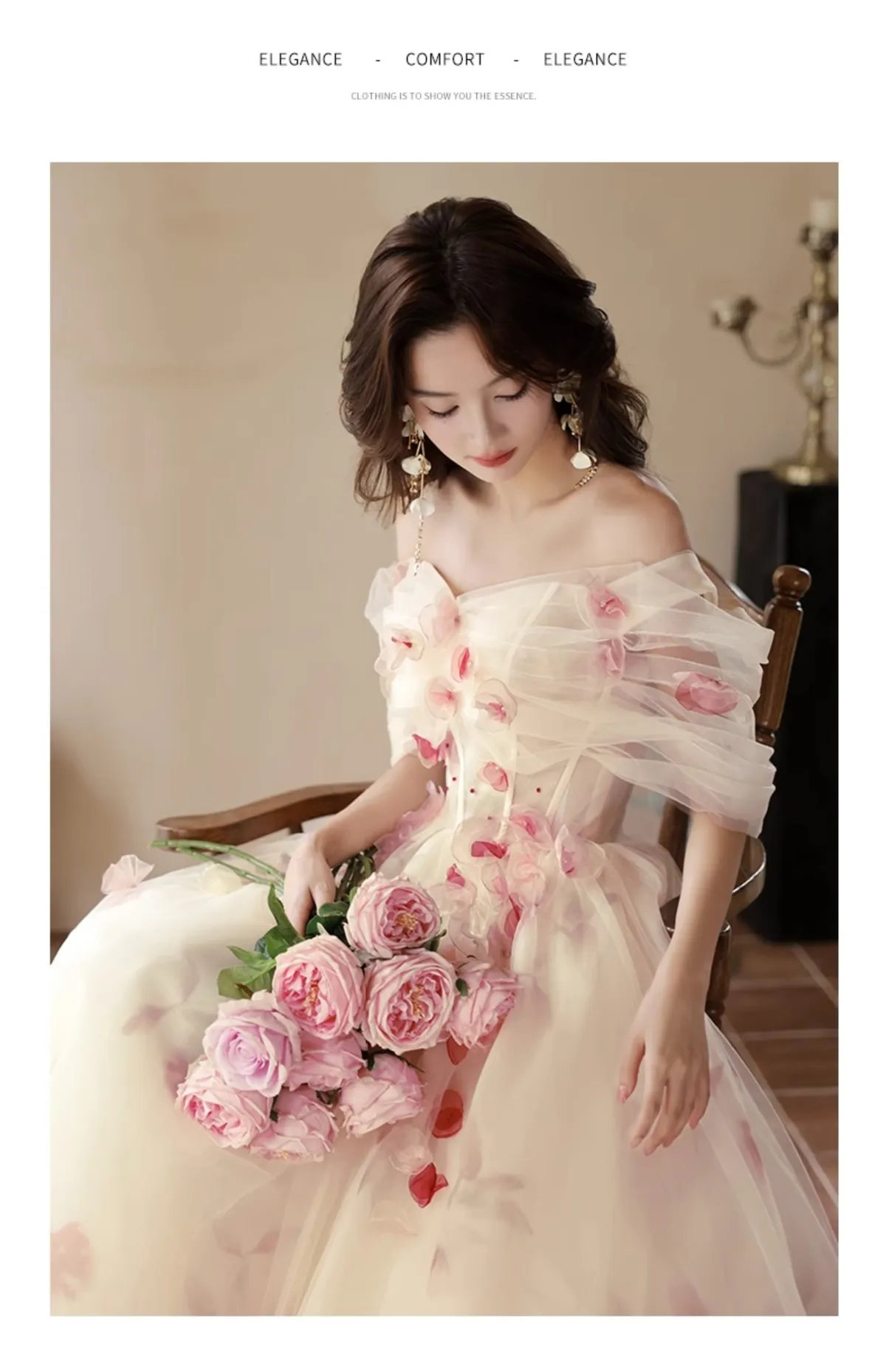Elegant Off-Shoulder Wedding Dress 2026 Princess Style Host Performance Gown for Special Occasions showcase 14