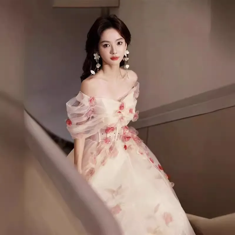 Elegant Off-Shoulder Wedding Dress 2026 Princess Style Host Performance Gown for Special Occasions thumbnail 1