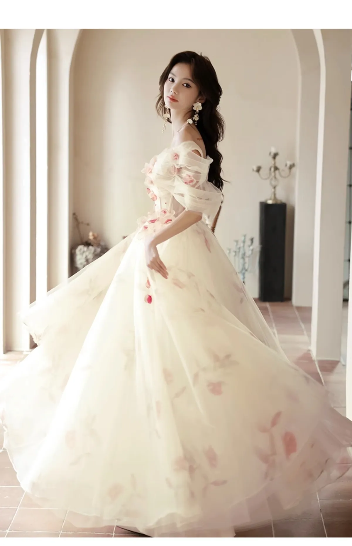 Elegant Off-Shoulder Wedding Dress 2026 Princess Style Host Performance Gown for Special Occasions showcase 12