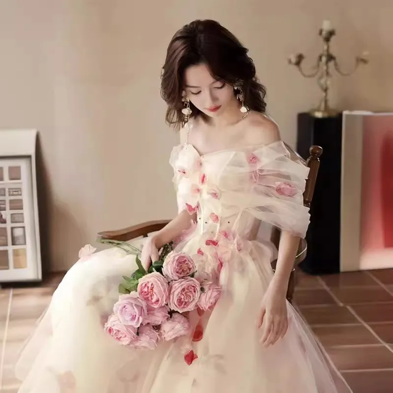 Elegant Off-Shoulder Wedding Dress 2026 Princess Style Host Performance Gown for Special Occasions thumbnail 2