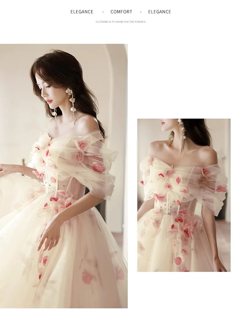 Elegant Off-Shoulder Wedding Dress 2026 Princess Style Host Performance Gown for Special Occasions showcase 11