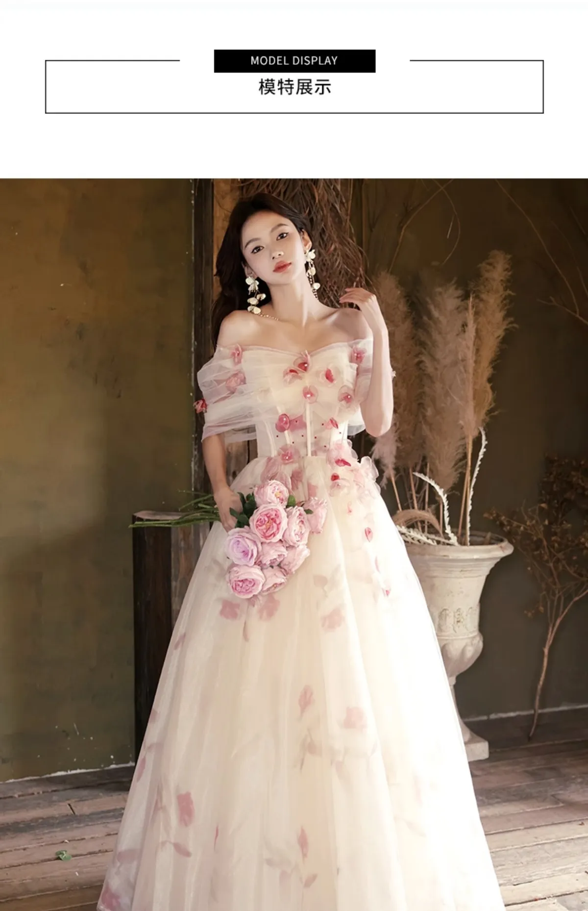 Elegant Off-Shoulder Wedding Dress 2026 Princess Style Host Performance Gown for Special Occasions showcase 6