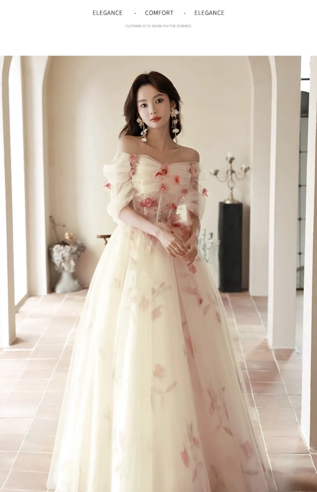 Elegant Off-Shoulder Wedding Dress 2026 Princess Style Host Performance Gown for Special Occasions showcase 9