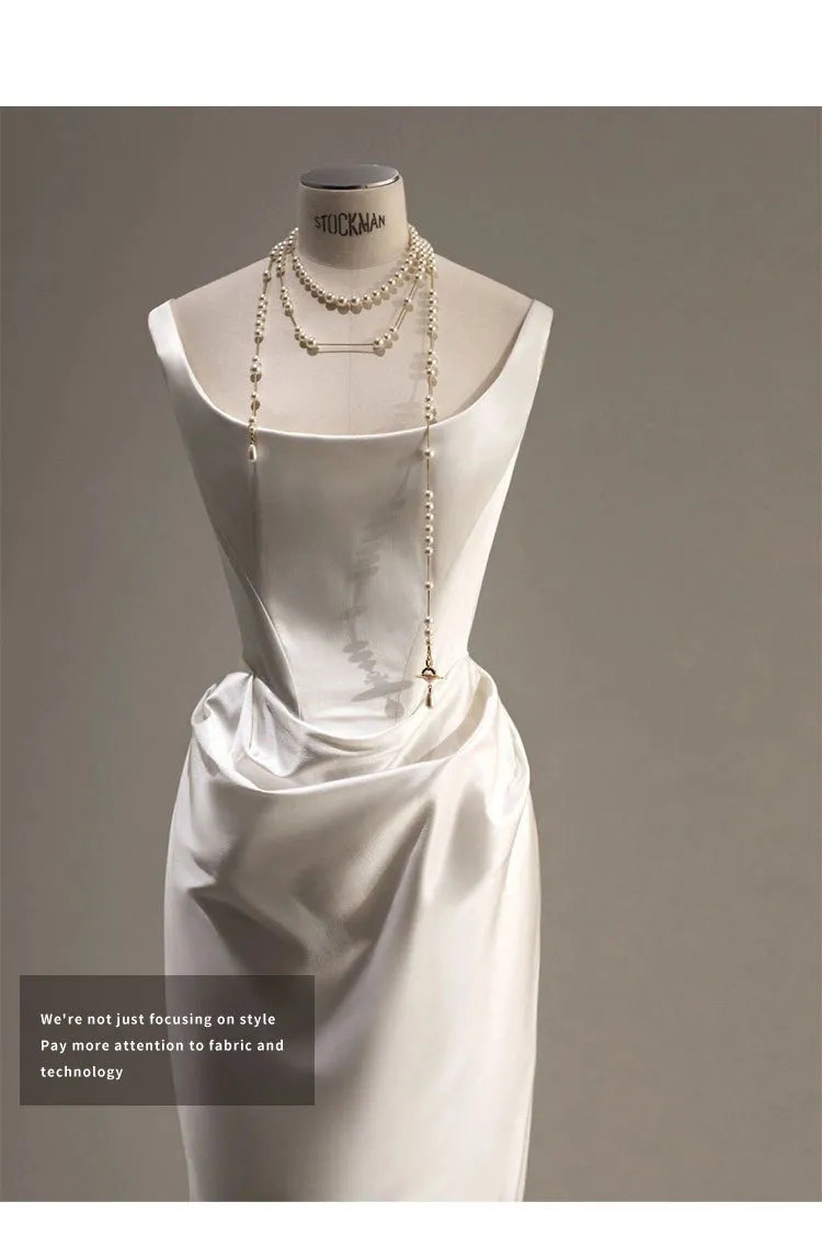 Elegant Satin Long Sleeve Wedding Dress for Banquet, Bridal Gown, Empress Dowager Inspired Design, Formal Evening Party Attire showcase 9