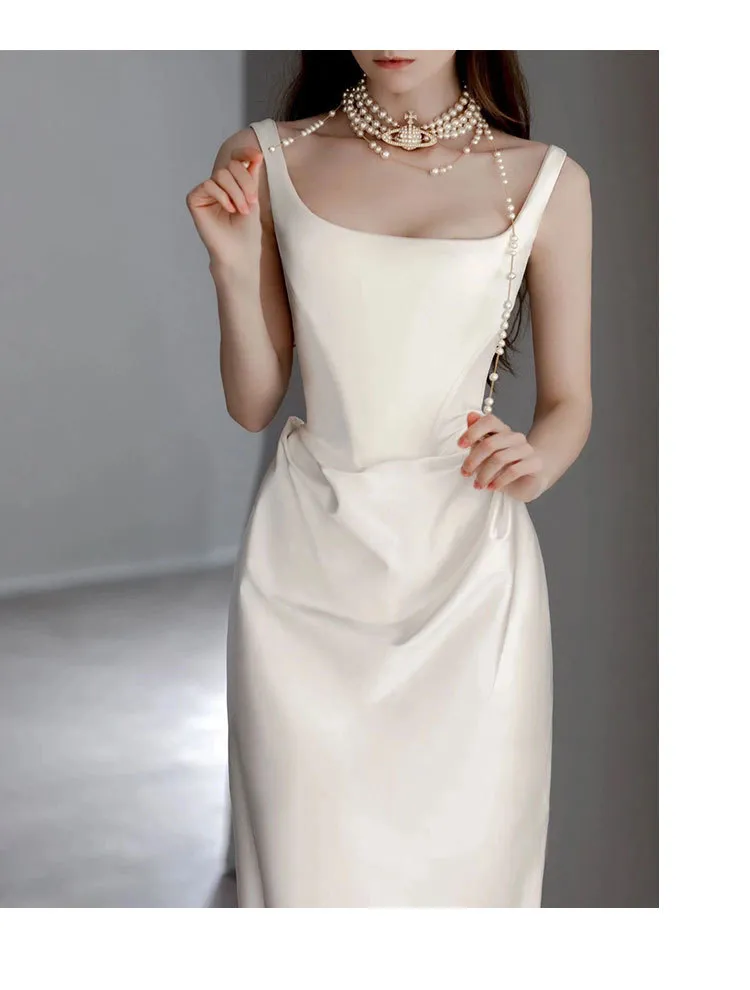 Elegant Satin Long Sleeve Wedding Dress for Banquet, Bridal Gown, Empress Dowager Inspired Design, Formal Evening Party Attire showcase 7