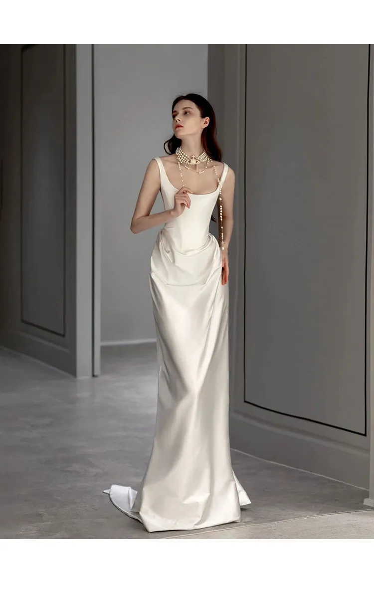 Elegant Satin Long Sleeve Wedding Dress for Banquet, Bridal Gown, Empress Dowager Inspired Design, Formal Evening Party Attire showcase 4