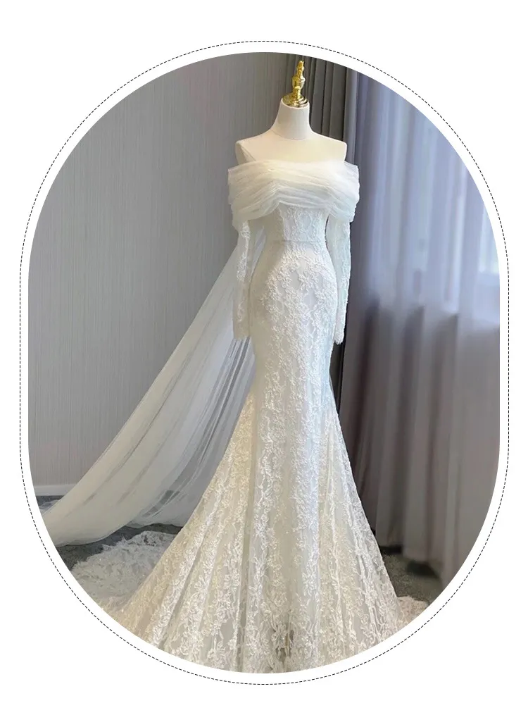 Elegant Off-Shoulder Fishtail Lace Wedding Dress - Bridal Gown with French Super Fairy Design for Special Occasions showcase 3