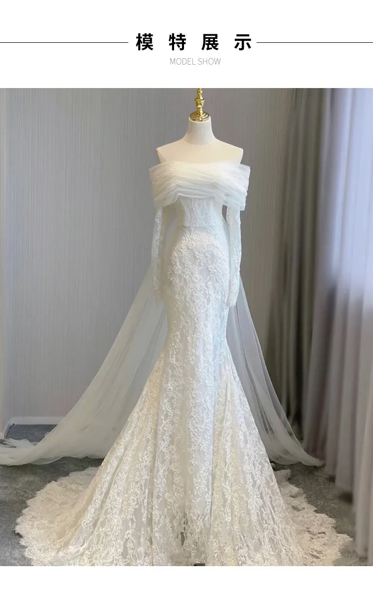 Elegant Off-Shoulder Fishtail Lace Wedding Dress - Bridal Gown with French Super Fairy Design for Special Occasions showcase 7