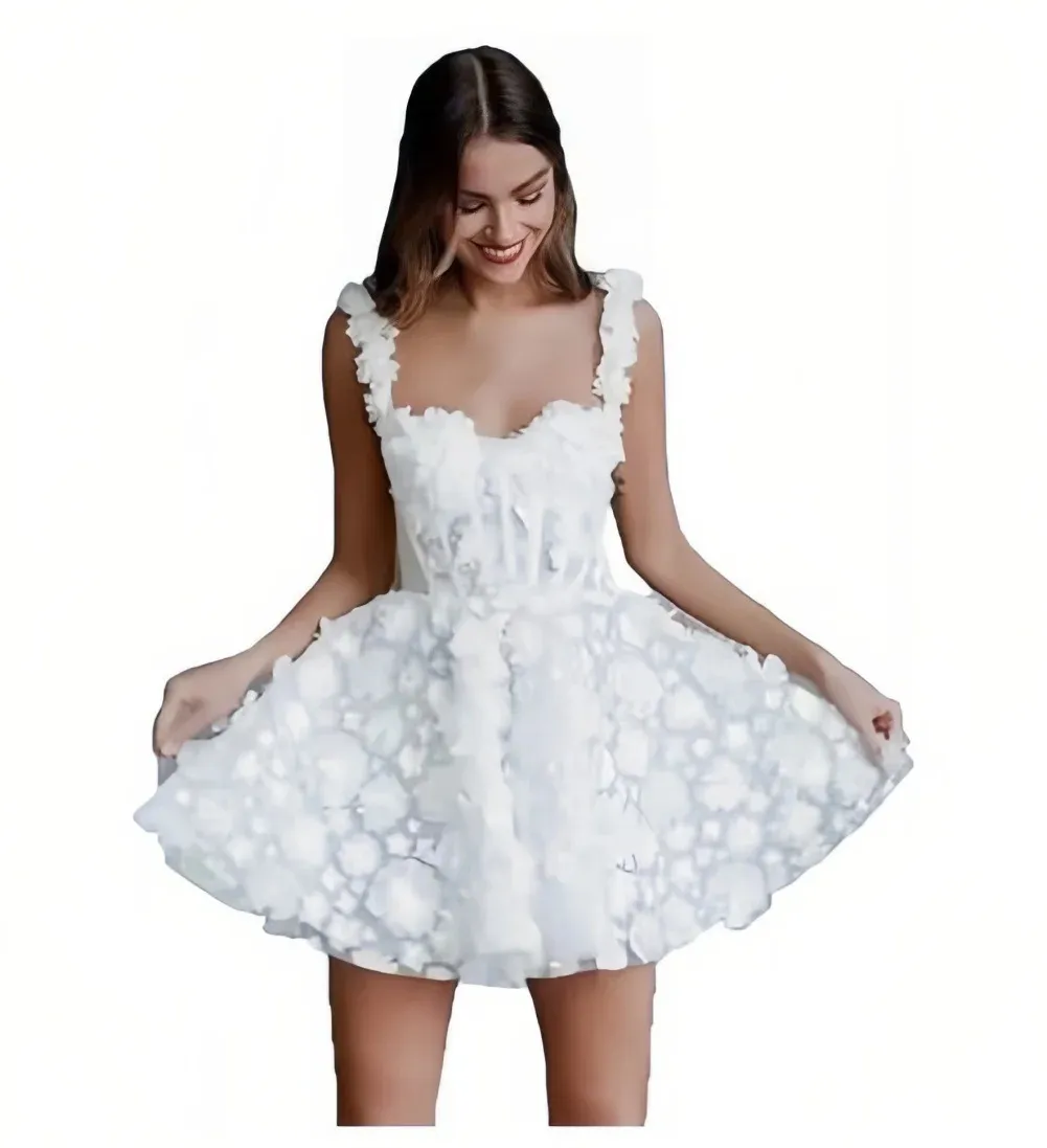 Elegant Off-Shoulder Mini Wedding Dress for Brides, Engagements, and Photoshoots - Lightweight, Chic, and Perfect for Parties and Travel showcase 1